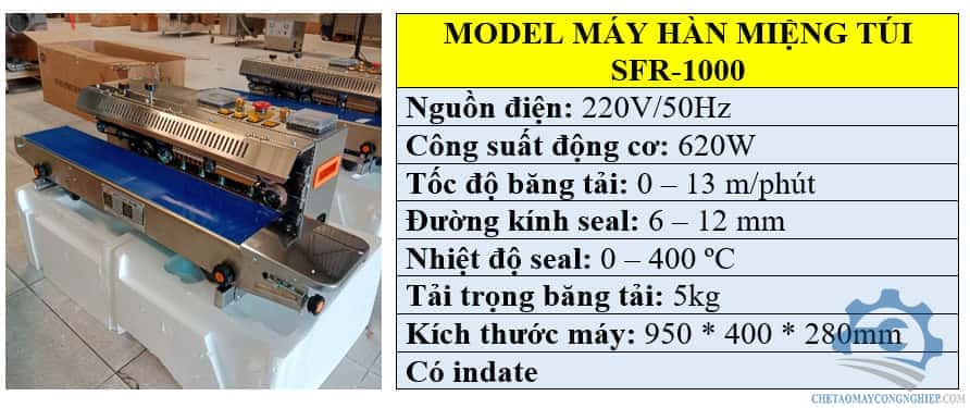 Thông số kỹ thuật máy hàn miệng túi PE 