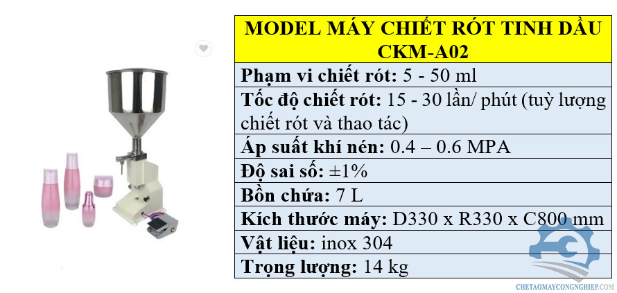 Thông số kỹ thuật máy chiết rót tinh dầu mini